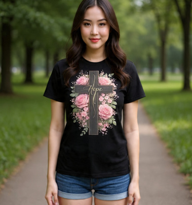 Faith & Hope Floral Cross T-Shirt 🌸 | Stylish Christian Graphic Tee | Inspirational Streetwear
