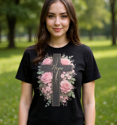 Faith & Hope Floral Cross T-Shirt 🌸 | Stylish Christian Graphic Tee | Inspirational Streetwear