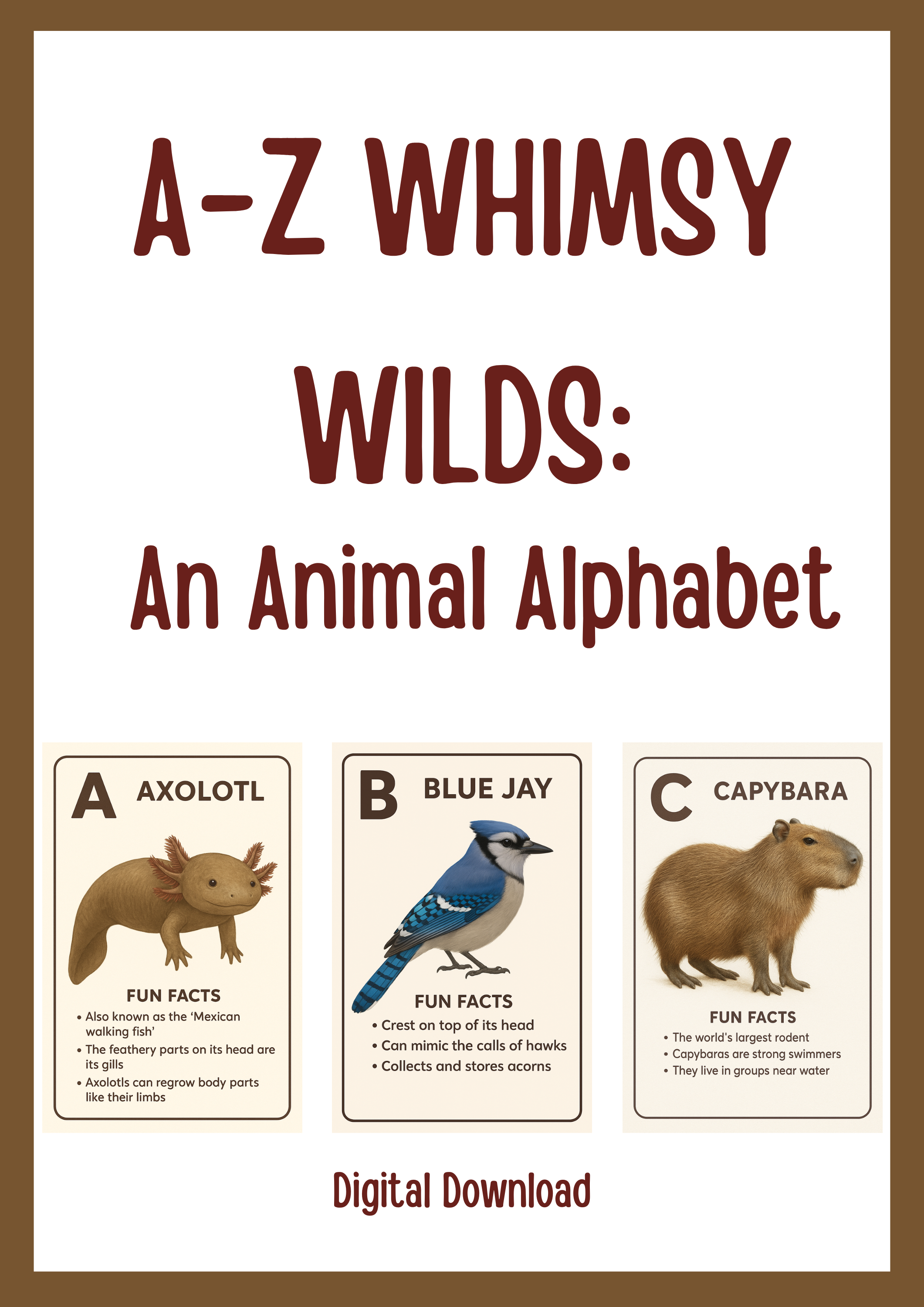 A–Z Unusual Animal Alphabet Flashcards for Kids | Digital Printable