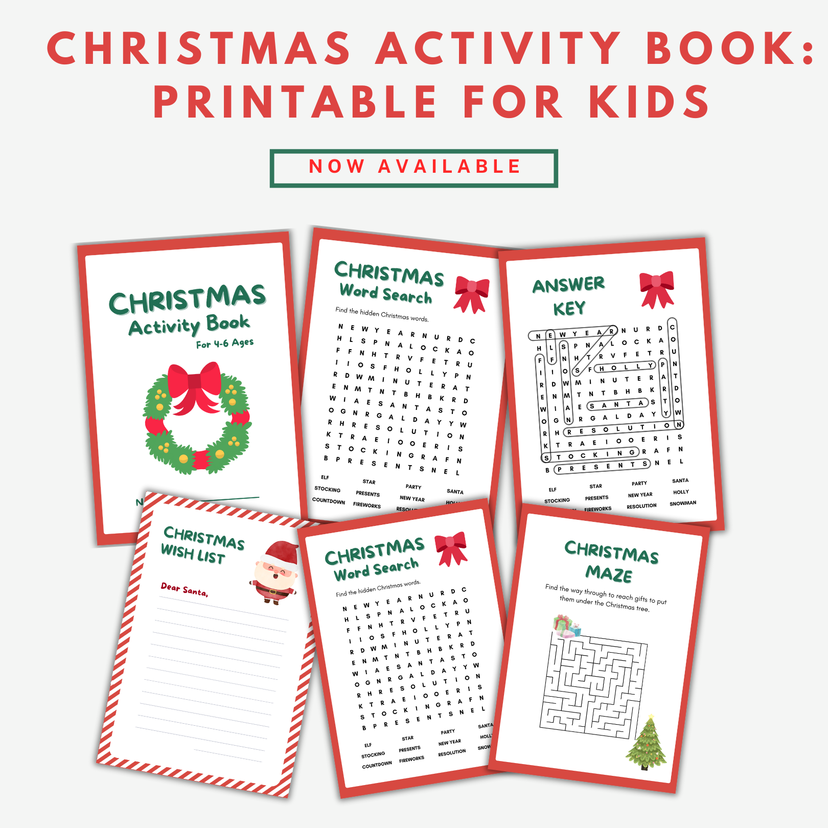 Christmas Activity Book Printable for Kids | Holiday Worksheets PDF
