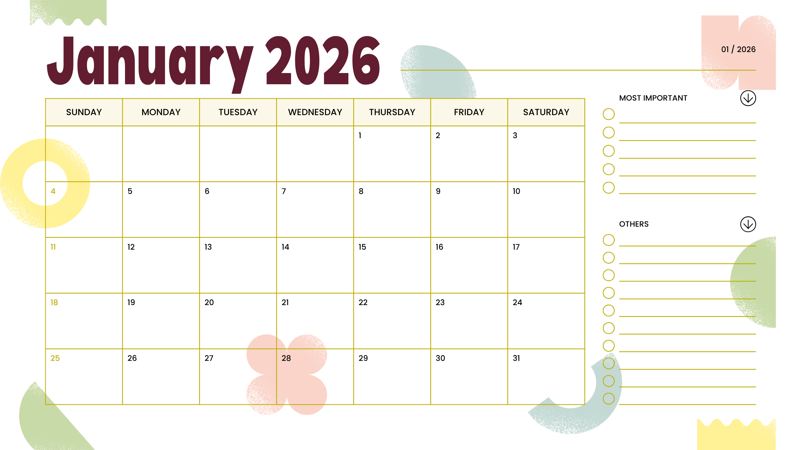 2026 Printable Calendar – Dated Monthly Planner PDF | Cute Minimal Design for Home or Office