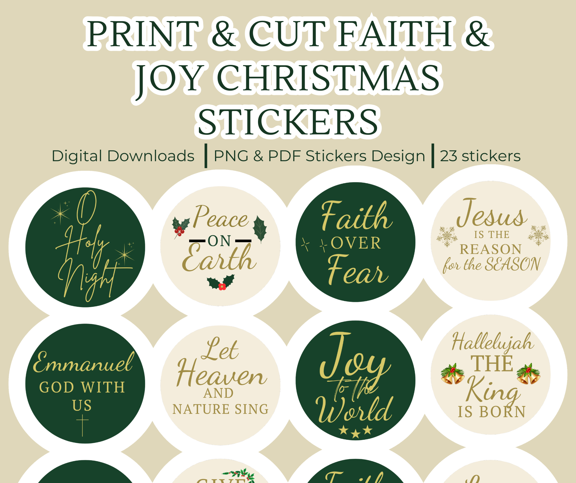Faith and Joy Christmas Stickers, 23 Printable Holiday Stickers