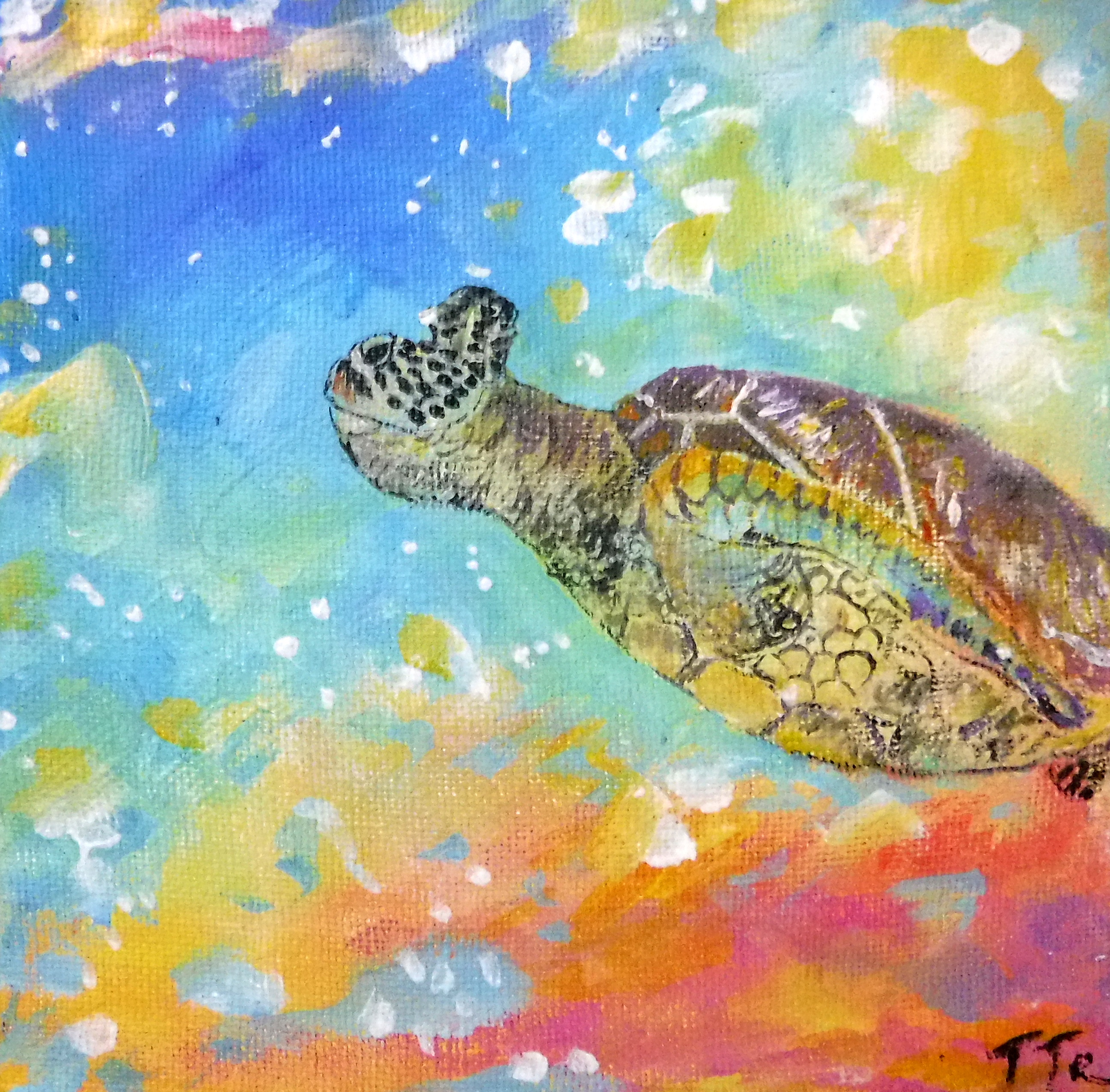 Turtle in a colorful ocean