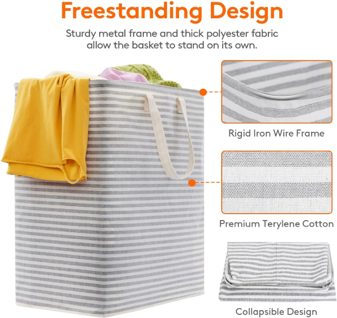 2 Pack Laundry Hamper Large Collapsible Laundry Baskets, Freestanding Waterproof Clothes Hamper with Easy Carry Handles in Laundry Room Bedroom Bathroom College Dorm for Adults, Grey, 2 x 80L