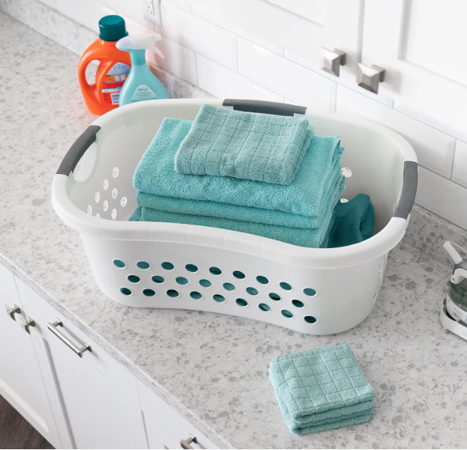 50L Plastic Hip Hold Laundry Basket Hamper Organizer with Built-In Comfort Carry Handles, 1.4 Bushel, for Closet, Dorm, Laundry Room, Bedroom, Nestable, Ventilation Hole, Large, White