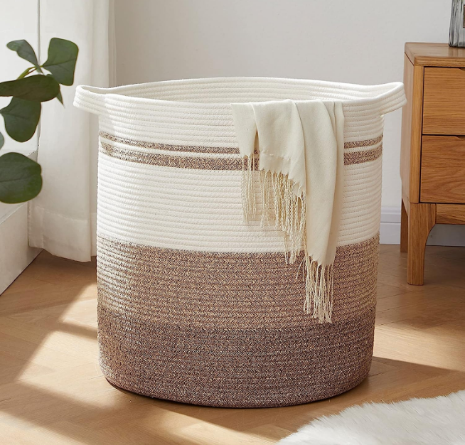 80L Laundry Baskets Hamper with Handles,Decorative Basket for Living room,Woven Storage Basket for Toys Bin,Pillows, Blankets,Clothes-20x18in-Gradient Yellow