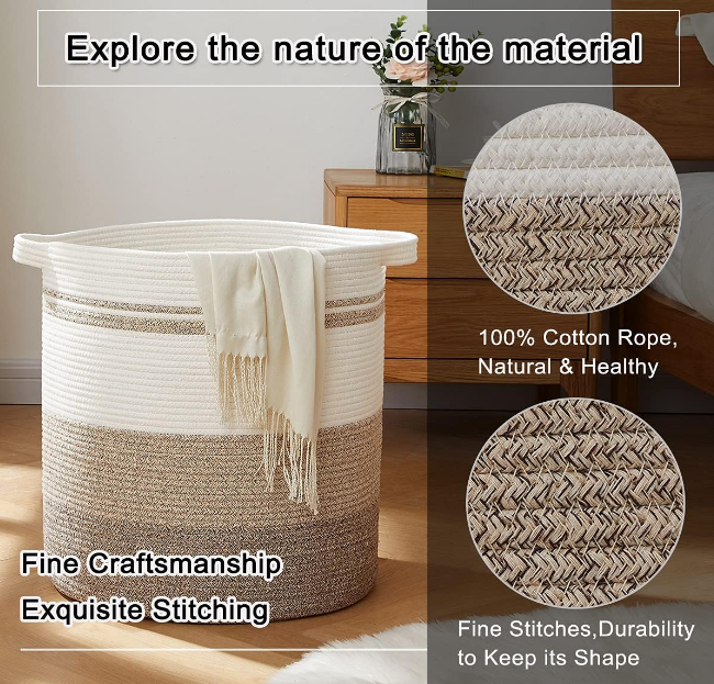 80L Laundry Baskets Hamper with Handles,Decorative Basket for Living room,Woven Storage Basket for Toys Bin,Pillows, Blankets,Clothes-20x18in-Gradient Yellow