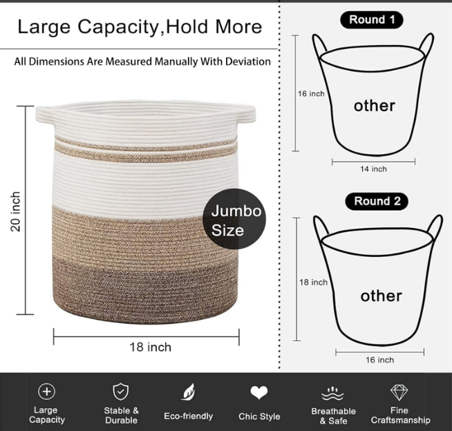 80L Laundry Baskets Hamper with Handles,Decorative Basket for Living room,Woven Storage Basket for Toys Bin,Pillows, Blankets,Clothes-20x18in-Gradient Yellow