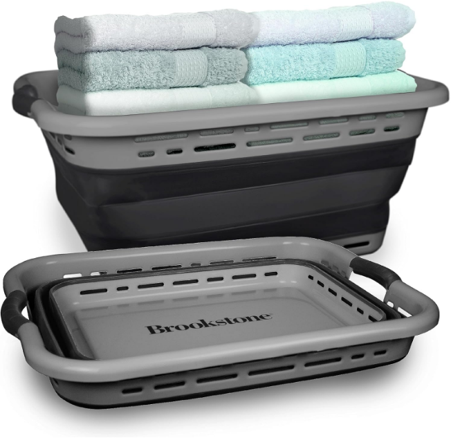 1 UNIT, 11 GALLONS - [OUR LARGEST BASKET EVER] 24" Collapsible Laundry Basket, Comfort Non-Slip Grip Handles, Minimalist Space Saving Design, Portable Pop-Up Hamper