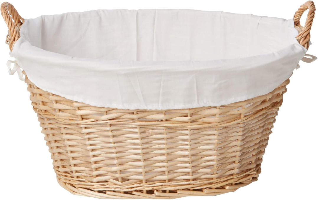 ML-5569 Willow Wicker Laundry Basket with Handles and Liner | Natural Brown