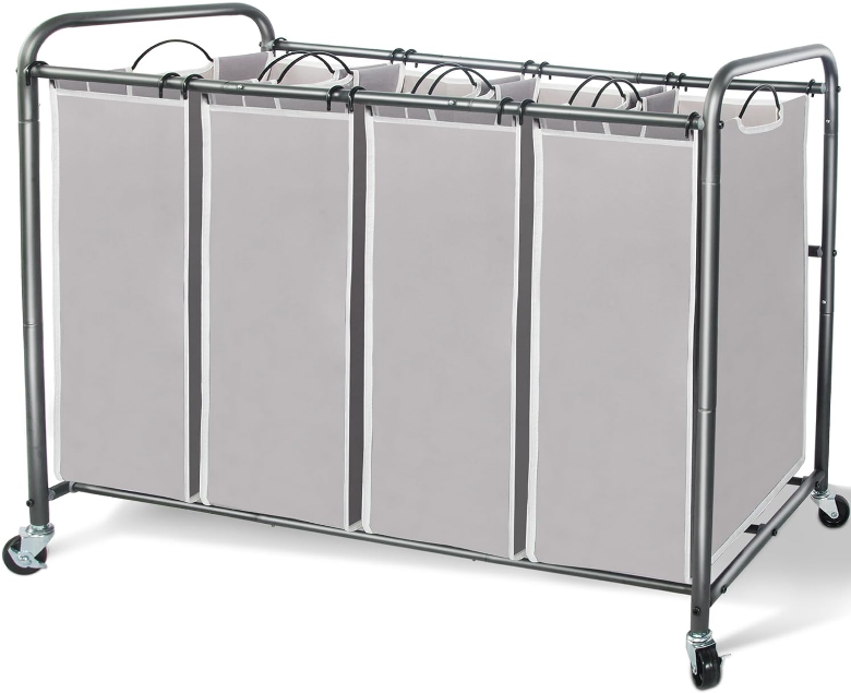 Laundry Sorter 4 Section, Laundry Hamper with Wheels, Laundry Basket Sorter, Laundry Separator Hamper, Laundry Divider Hamper, 4 Bag Laundry Hamper with Wheels and Removable Bags, Gray
