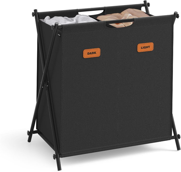 Laundry Hamper, Laundry Basket, 30.4 Gal. Laundry Sorter 2 Sections, Collapsible X-Frame, Clothes Organizer with Customizable Labels, Laundry Room, Bedroom, Bathroom, Ink Black ULCB120B01
