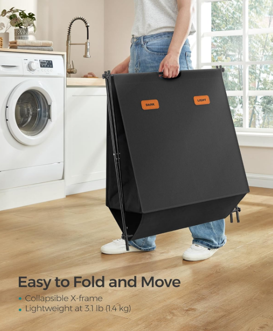 Laundry Hamper, Laundry Basket, 30.4 Gal. Laundry Sorter 2 Sections, Collapsible X-Frame, Clothes Organizer with Customizable Labels, Laundry Room, Bedroom, Bathroom, Ink Black ULCB120B01