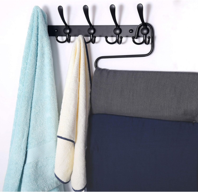 Coat Rack Wall Mounted - 5 Tri Hooks, Heavy Duty, Stainless Steel, Metal Coat Hook Rail for Coat Hat Towel Purse Robes Mudroom Bathroom Entryway (Black, 2 Packs)