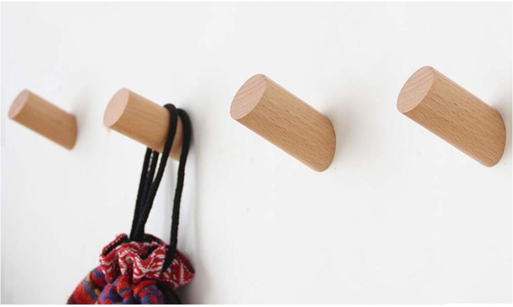 4 Pack Coat Hooks Mounted Rustic Wooden Heavy Duty Robe Hook Hat Rack | for Hanging Bathroom Towels Clothes Hanger (Beech Wood)