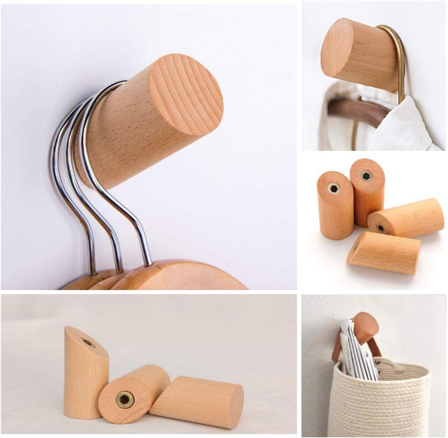 4 Pack Coat Hooks Mounted Rustic Wooden Heavy Duty Robe Hook Hat Rack | for Hanging Bathroom Towels Clothes Hanger (Beech Wood)