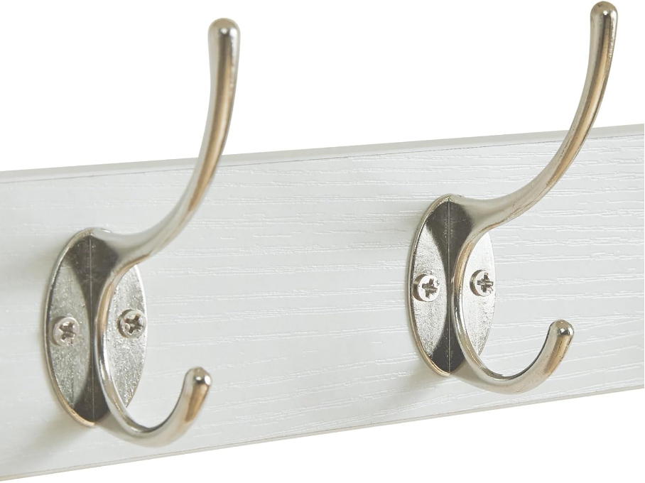 Coat Rack Shelf Wall Mounted, Coat Hooks Set of 2, Entryway Coat Hanger with 4 Double Hooks, 31.5" Wall Floating Shelf with Hat Rack, for Kitchen, Bedroom, Bathroom, White UHWS001W-2