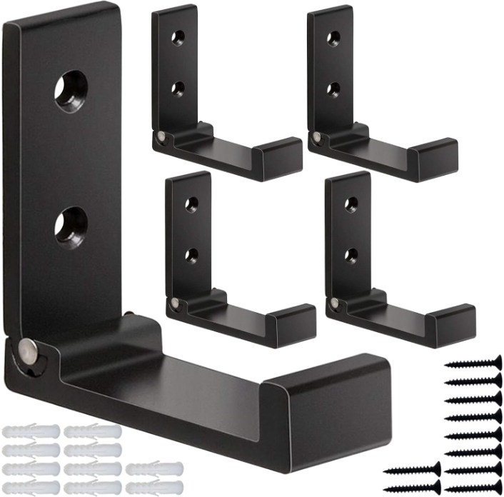 Folding Coat Hooks, 5Pcs Wall Hooks for Hanging Coat Towel Hooks Hardware Heavy Duty Aluminum Alloy Headphone Holder No Rust Wall Mounted with Screws for Bags Fitness Equipment