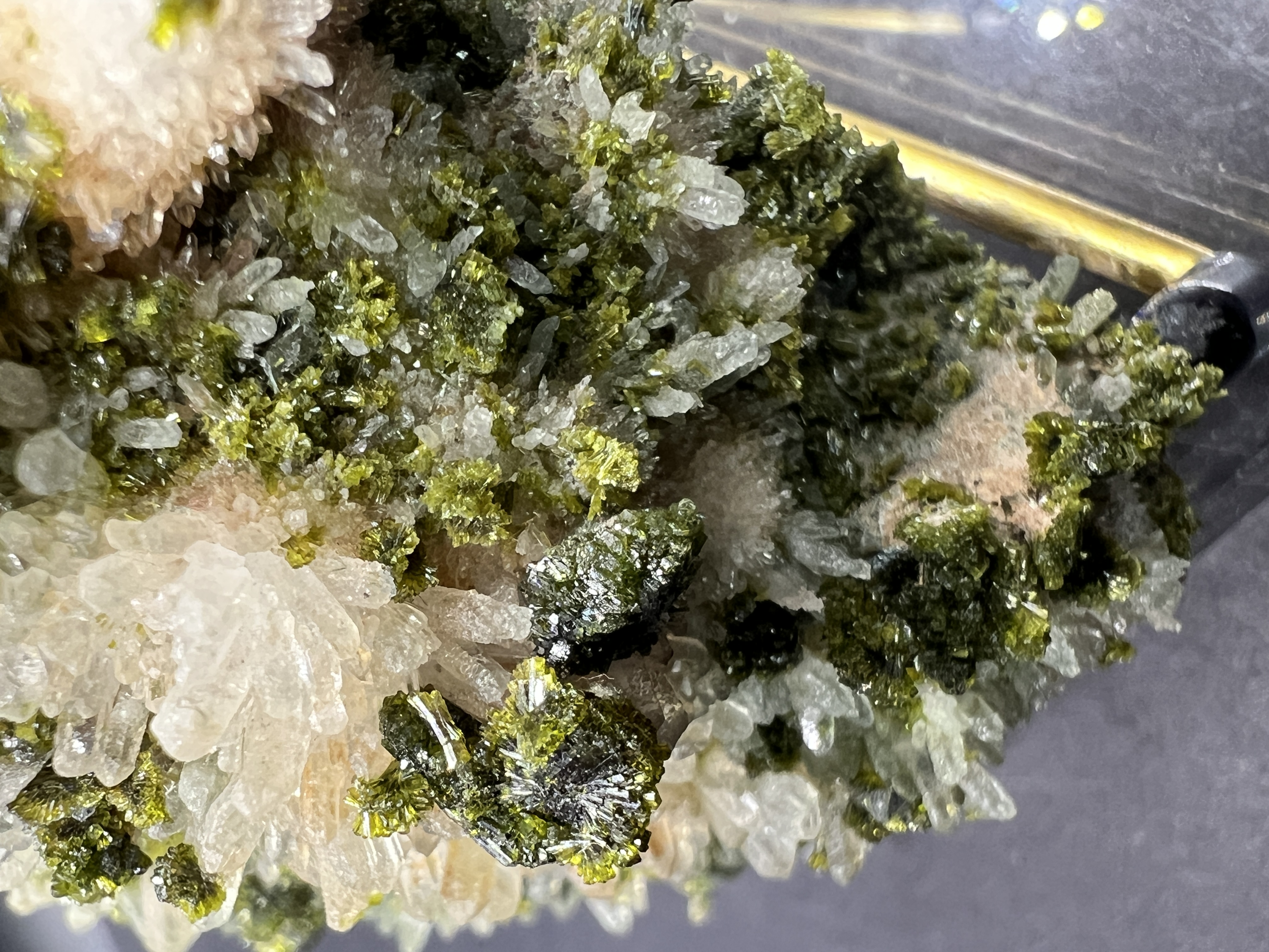 Green Epidote Clusters on Quartz Matrix (Morocco)