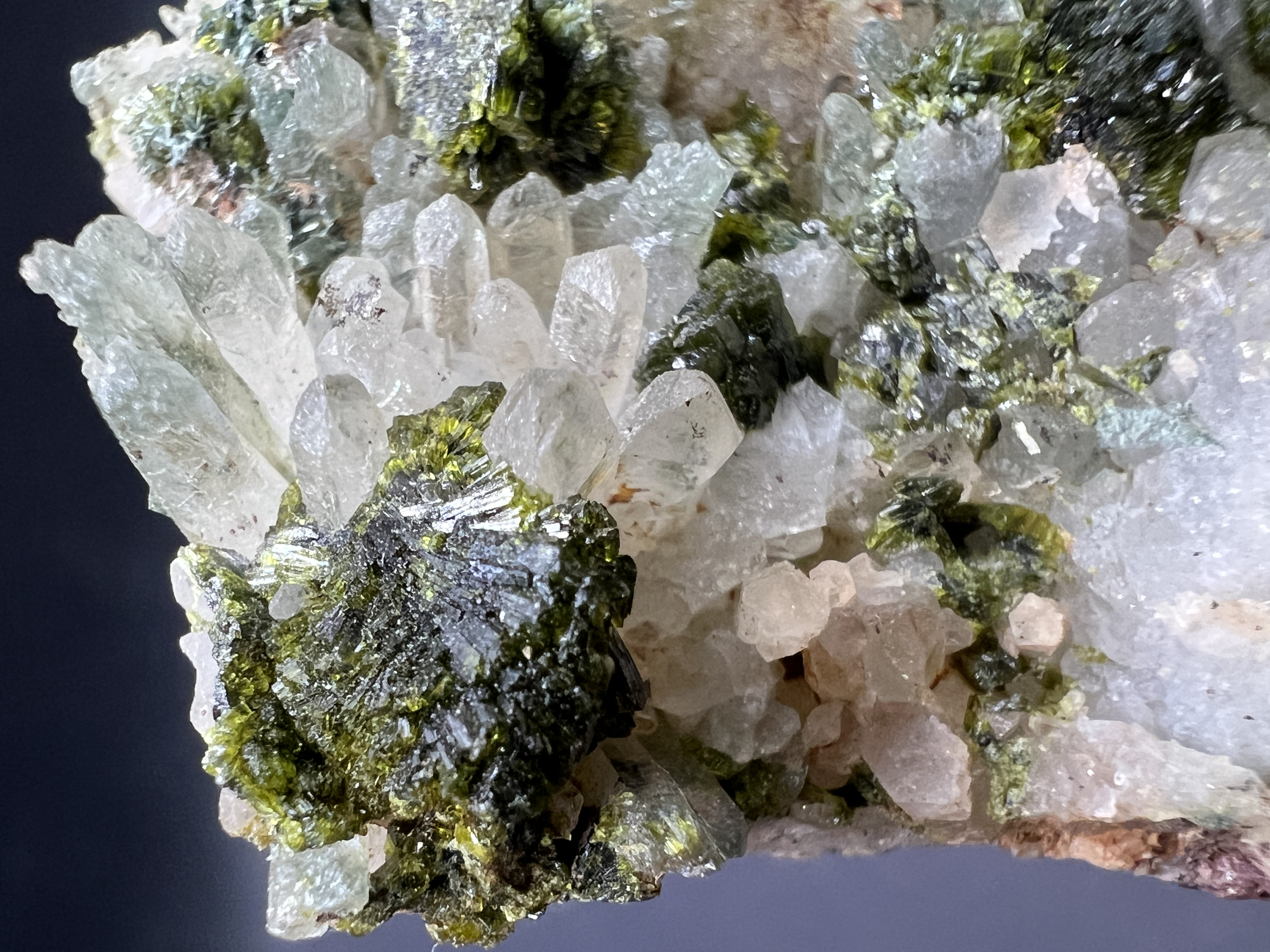 Green Epidote Clusters on Quartz Matrix (Morocco)