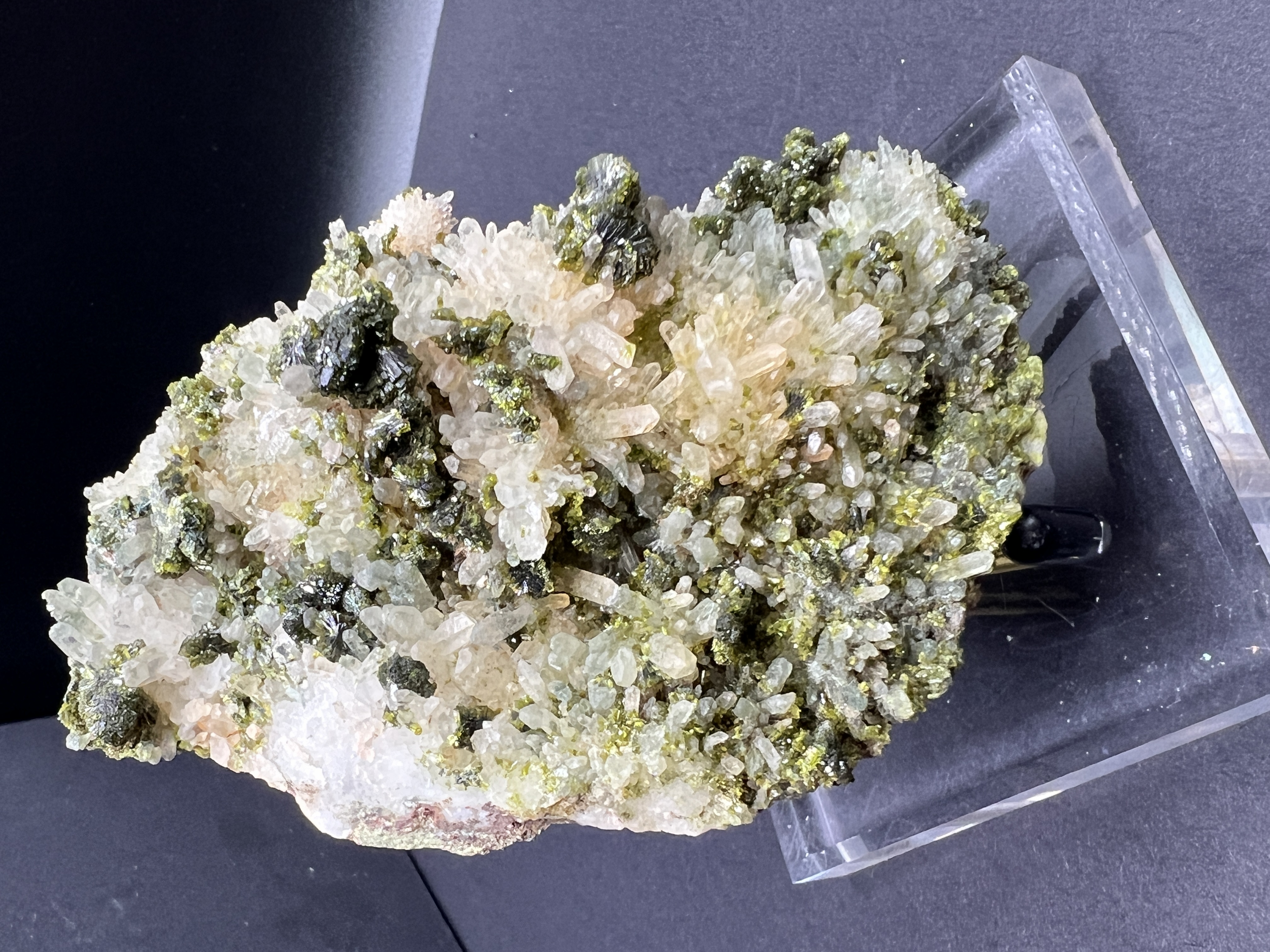 Green Epidote Clusters on Quartz Matrix (Morocco)