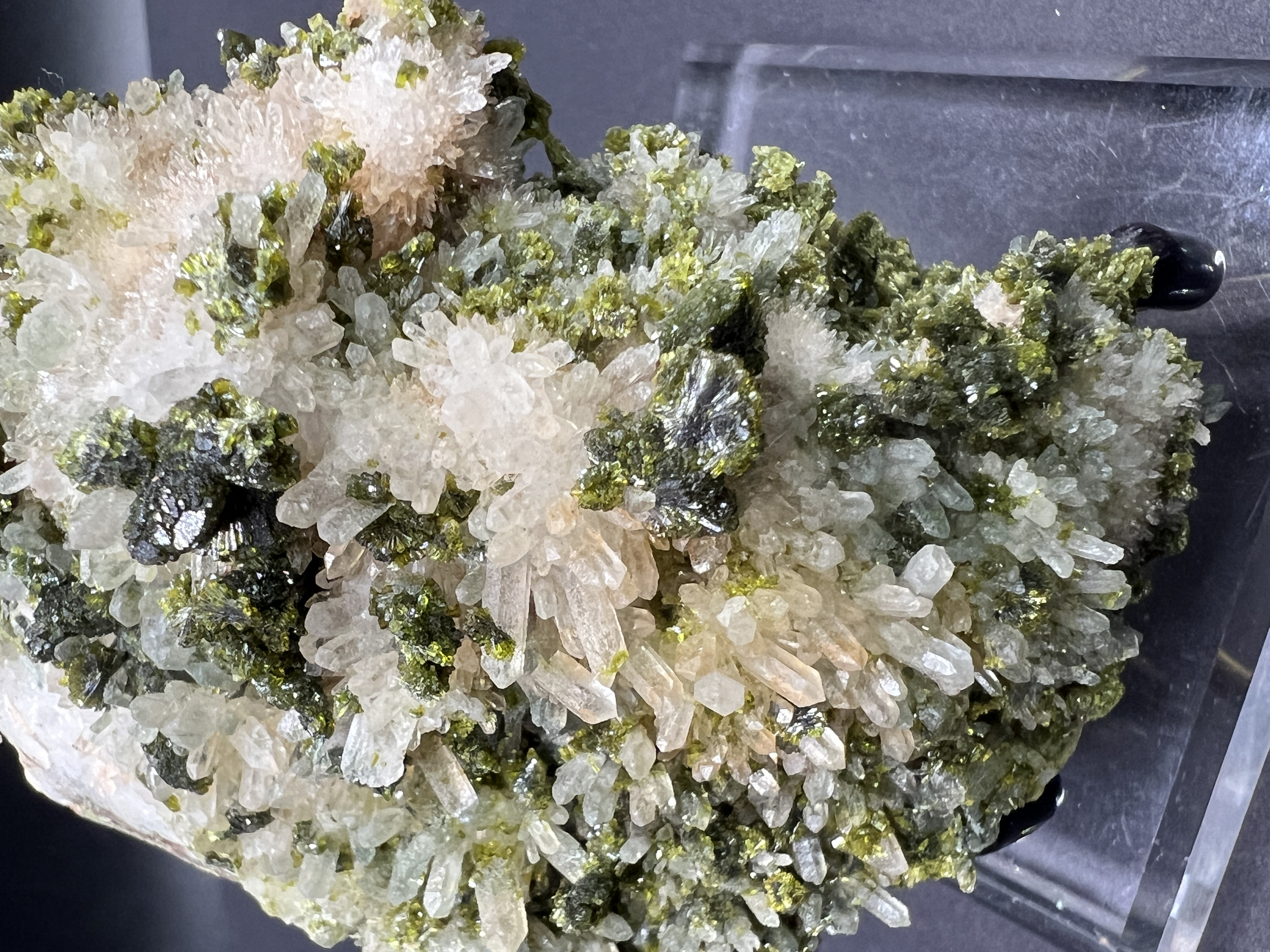 Green Epidote Clusters on Quartz Matrix (Morocco)