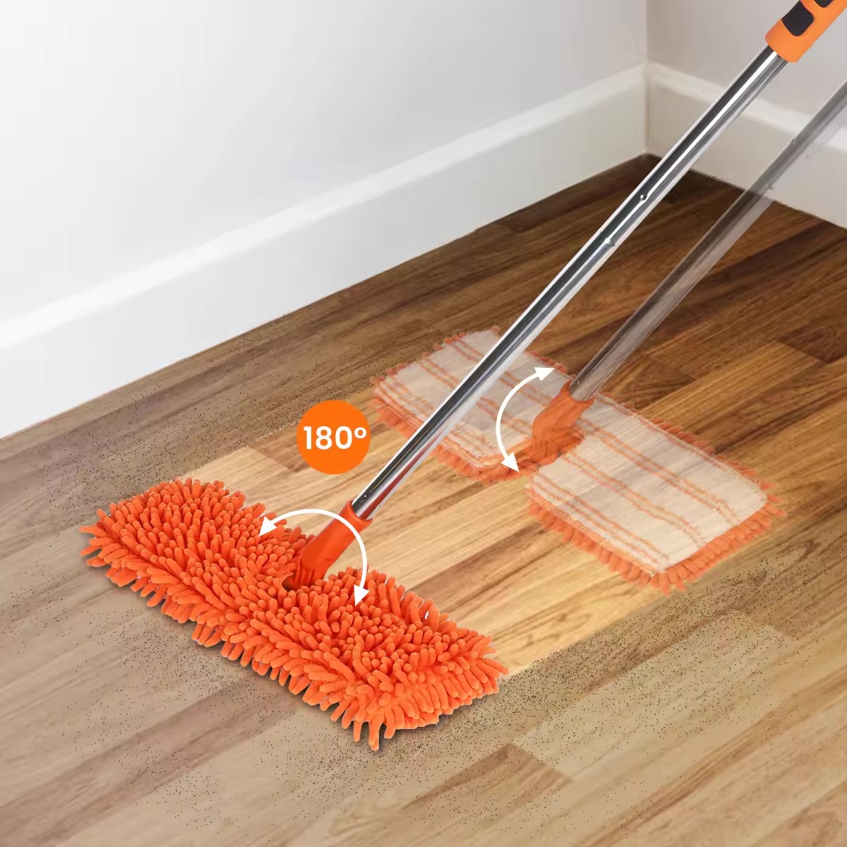 Detachable Telescopic Long Handle Double-Sided Flip Mop, Dust Mops for Hardwood Floors , Flat Chenille Dry & Wet Mop for Tile an