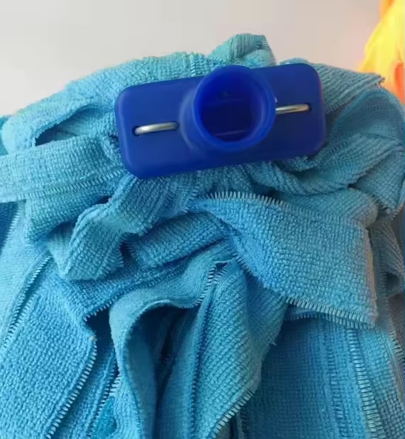 Blue Strip Microfiber Mop Head With Plastic Head , cut end / looped end Microfiber Floor Mop Head