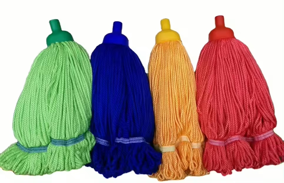 Green Strip Microfiber Mop Head With Plastic Head , cut end / looped end Microfiber Floor Mop Head