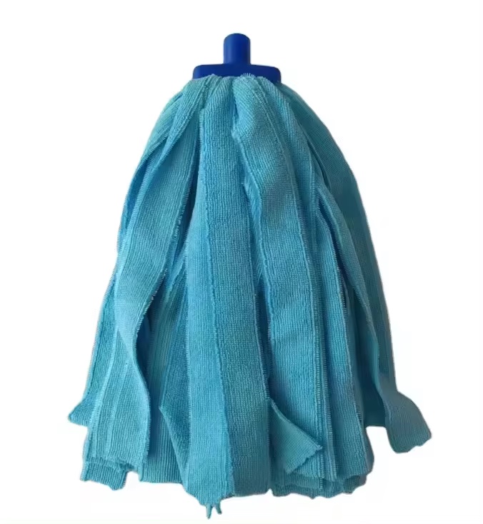 Green Strip Microfiber Mop Head With Plastic Head , cut end / looped end Microfiber Floor Mop Head