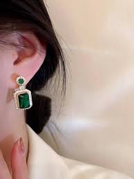 Fashion Green Stone Crystal Drop Earrings