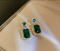 Fashion Green Stone Crystal Drop Earrings