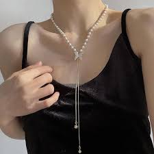 Butterfly Pearl Long Chain Pendant Necklace