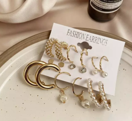 Celeb-Inspired Gold Hoop & Crystal Pearl Earring Combo Set