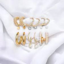 Celeb-Inspired Gold Hoop & Crystal Pearl Earring Combo Set
