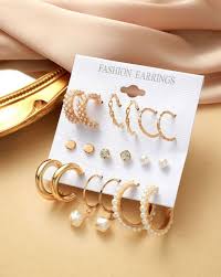 Celeb-Inspired Gold Hoop & Crystal Pearl Earring Combo Set