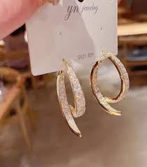 Korean Rhinestone Cross Long Earrings for Women