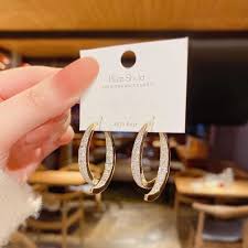 Korean Rhinestone Cross Long Earrings for Women