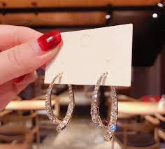 Korean Rhinestone Cross Long Earrings for Women