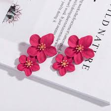 Designer Red Flower Shaped Earrings