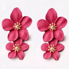 Designer Red Flower Shaped Earrings