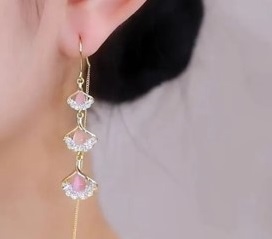 Korean Pink Tassel Drop Earrings