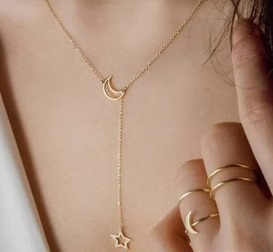 Stylish N Gorgeous Non-Precious Metal Moon Star Long Chain