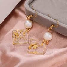 Gilded Splendor Trending Gold Leaf Acrylic Earrings