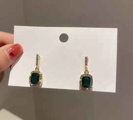 Crystal Studded Huggie Hoop With Rectangular Drop Earrings