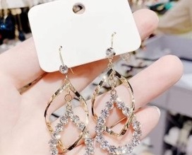 Crystal Hanging Drop Twisted Long Chain Tassel Dangler Earrings