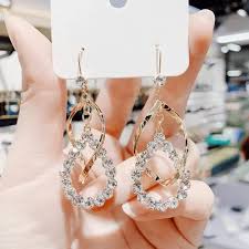 Crystal Hanging Drop Twisted Long Chain Tassel Dangler Earrings