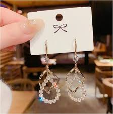 Crystal Hanging Drop Twisted Long Chain Tassel Dangler Earrings
