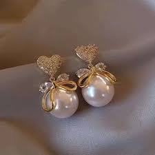 Butterfly Frill Delight Gold Plated Pearl Chain Drop Stud Earrings