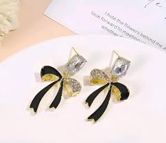 Korean Black Shine Bow Earrings